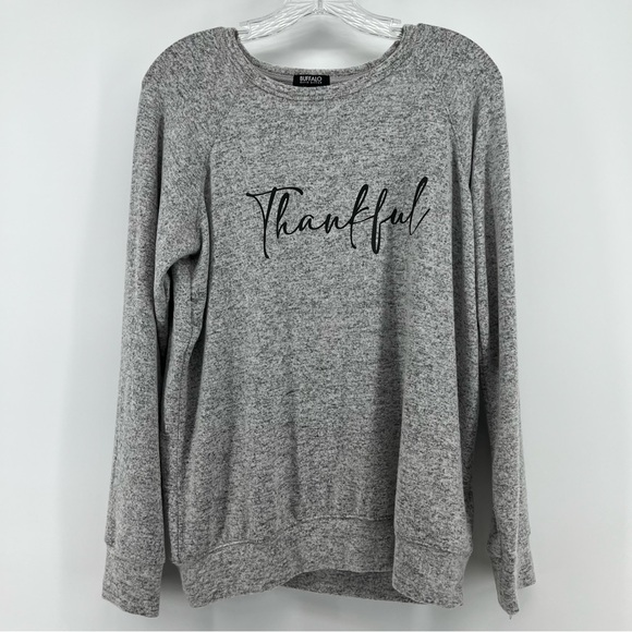 THANKFUL Buffalo David Bitton Women's Super SOFT cozy Crewneck Gray Small - Picture 2 of 7